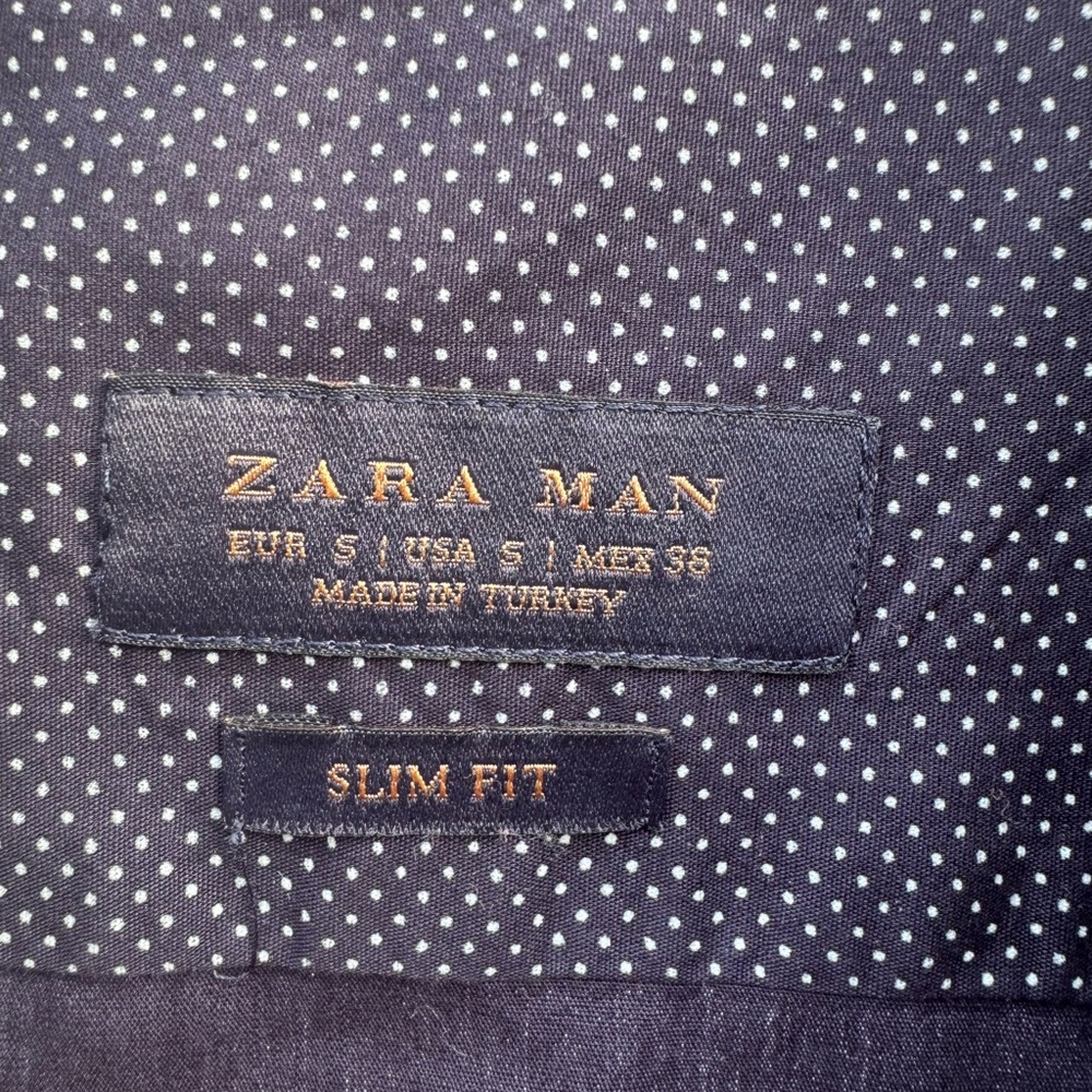 Zara mandarin collar shirt Blue white dot almost new. Free shipping if bundled.
